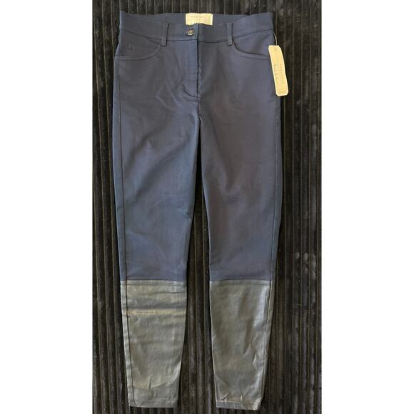 ARTELIER NICOLE MILLER Sz 2 Navy Blue Stretch Waxed Cotton Blend Skinny Leg Pant - Picture 1 of 4